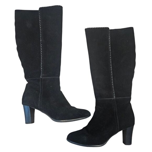 Blondo Black Leather Waterproof Knee High Heeled Boots sz 10M Minimalist Basic - Picture 1 of 8